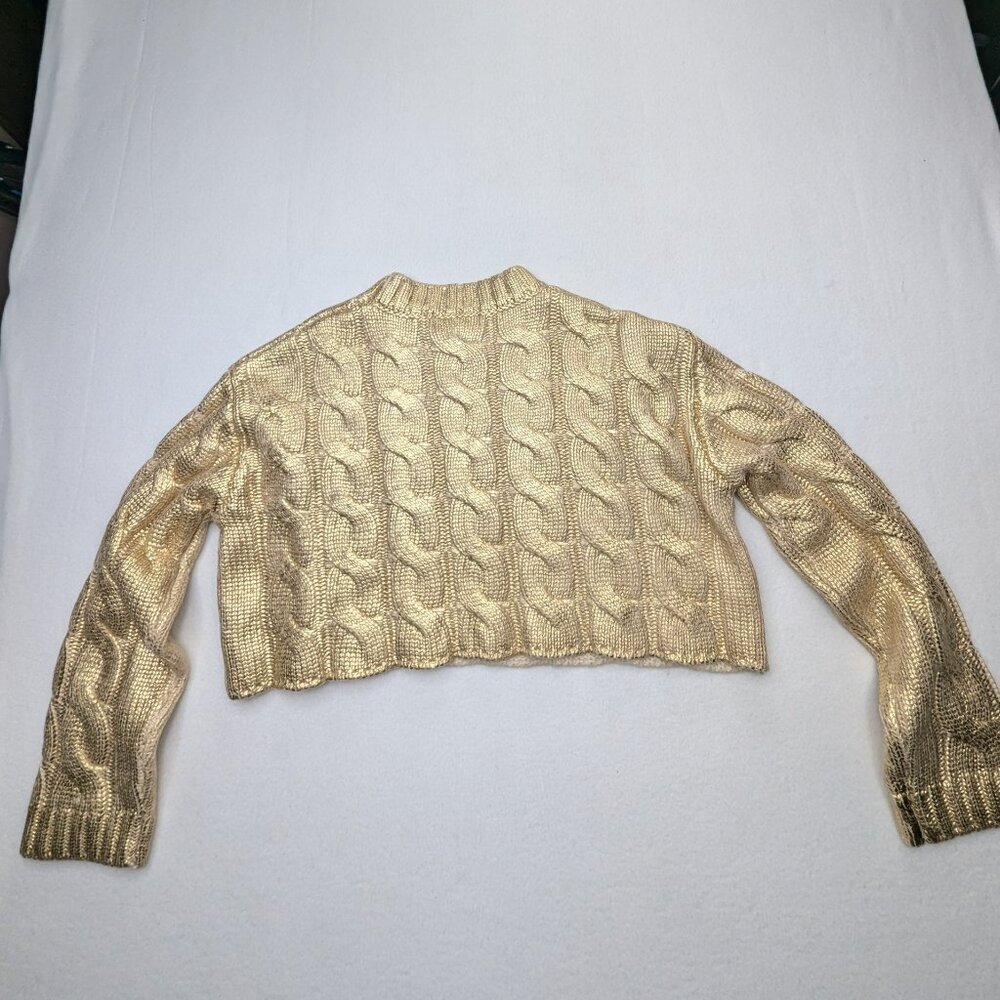 The Nolishop Cropped Cable knit Chunky Women's Sweater - Metalic Gold Size XS - Picture 6 of 10